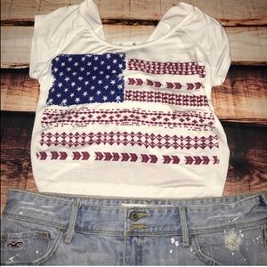 Charlotte Russe Tops - American Flag Tribal Criss Cross Crop Top Charlotte Russe Tops - American Flag Tribal Criss Cross Crop Top